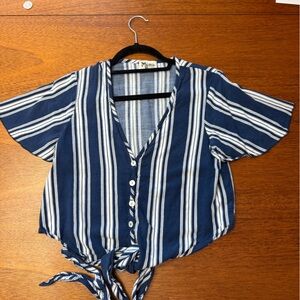 Show Me Your MuMu Navy and White Striped Button Down Shirt
